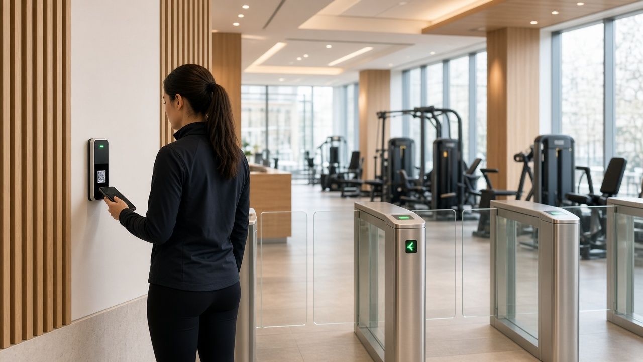 Gym entrance turnstiles with access control